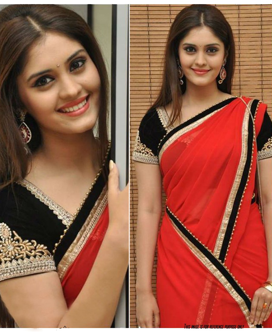 RE - Decent Red 60GM georgette silk fancy thread work saree - Party Wear  Sarees - Sarees - Indian