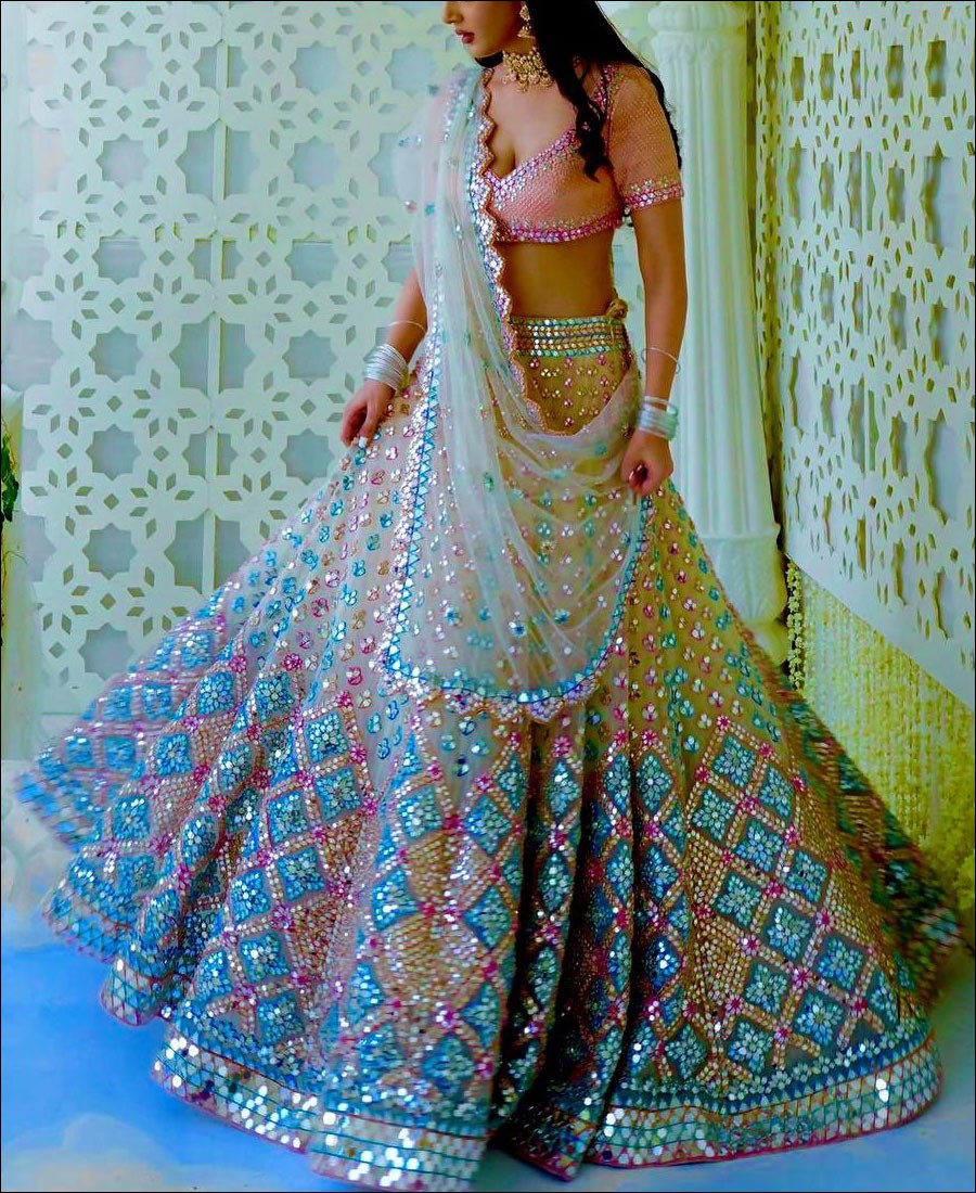 Multicolour Silk & Zari Lehenga – Meena Bazaar