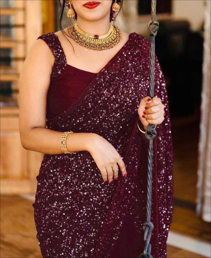 Buy Georgette Wedding Wear Saree In Maroon Color Online  SARV08011   Andaaz Fashion