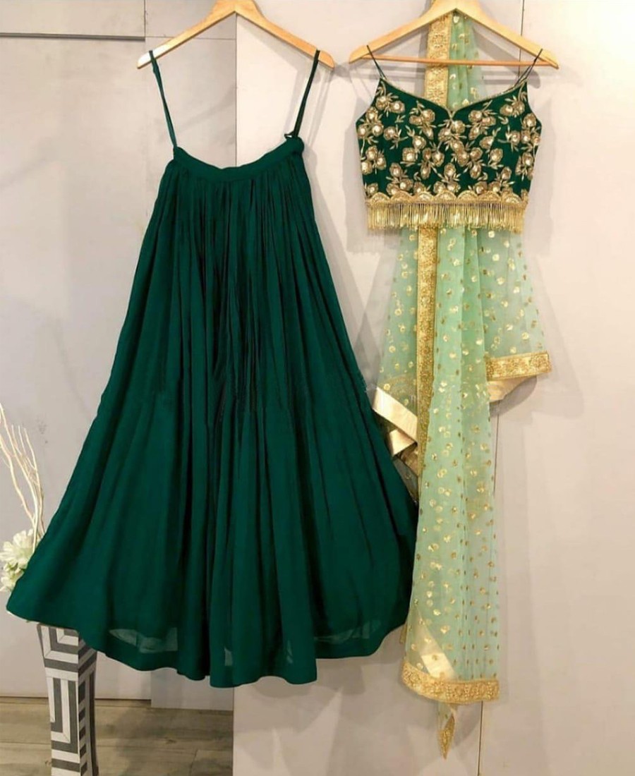 Wedding Pista Green Embroidery Net Lehenga Choli – TAPEE