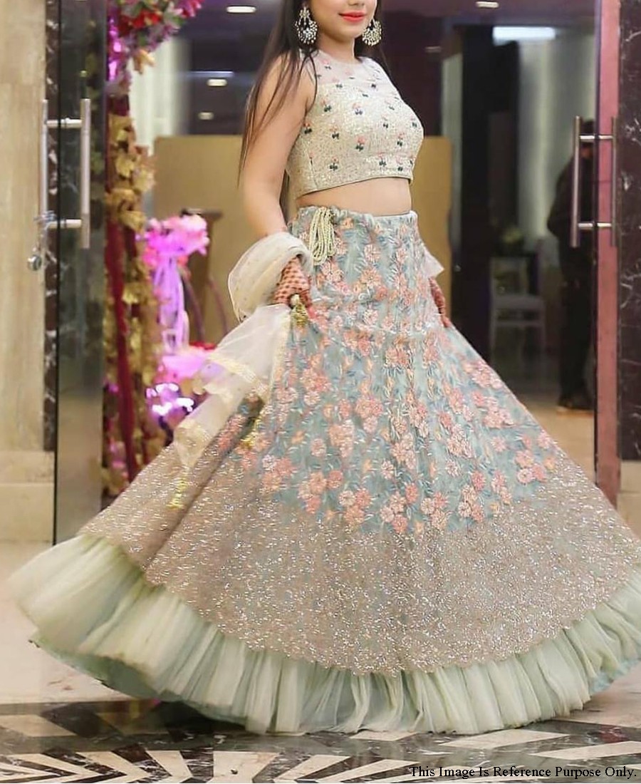 Light Green and Pink Multicolor Organza Lehenga – Stylemantra
