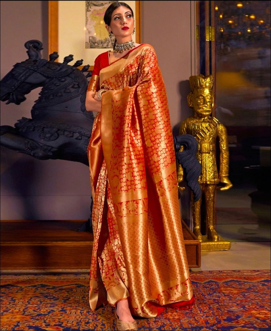 Wondrous Red Color Kanchipuram Silk Saree In Less Price – ekmazon.com
