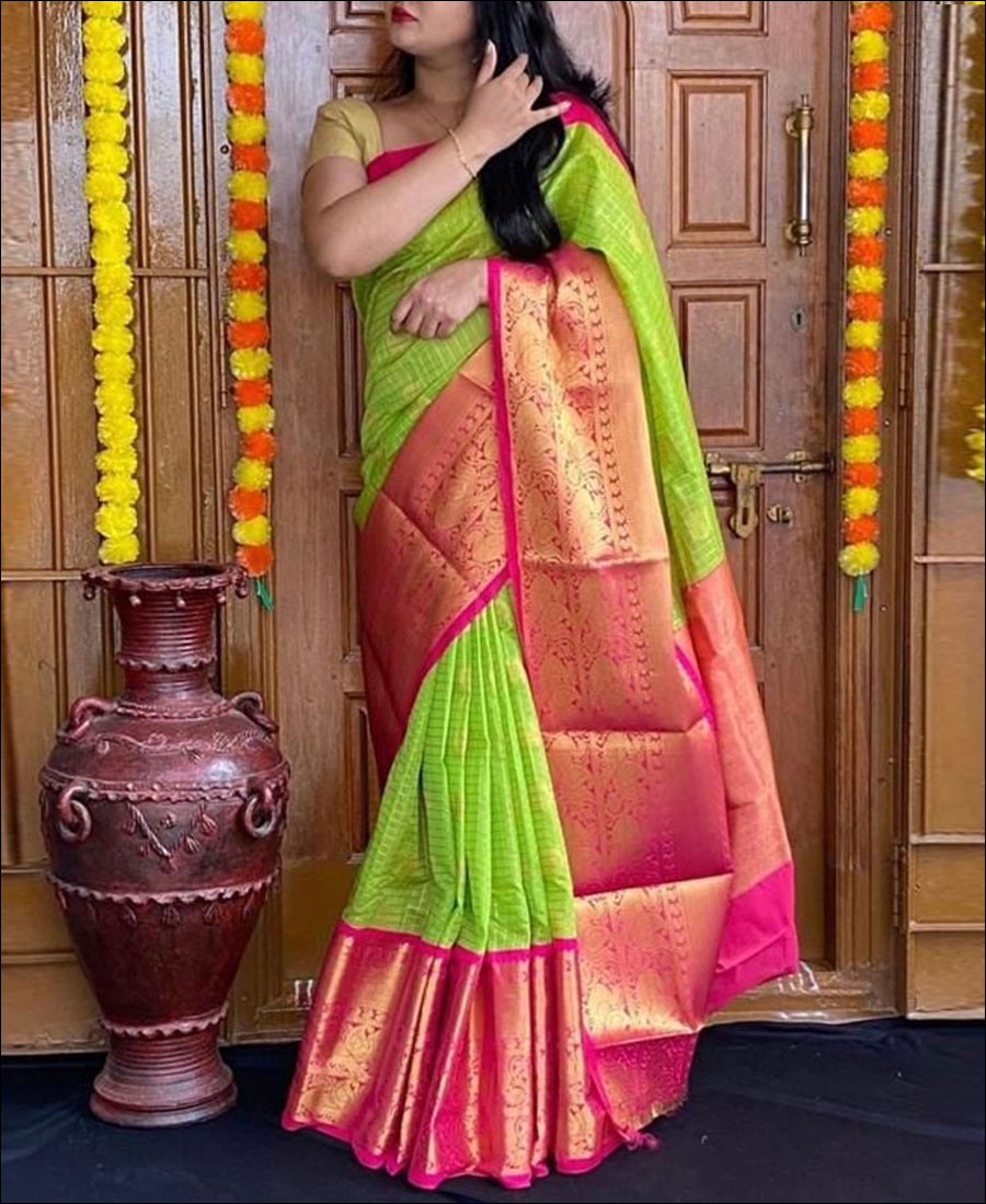 bridal fancy silk saree with heavy blouse (green,pink) in Hyderabad at best  price by Kanchi Designers - Wedding Sarees - Bridal Silk Sarees - Justdial