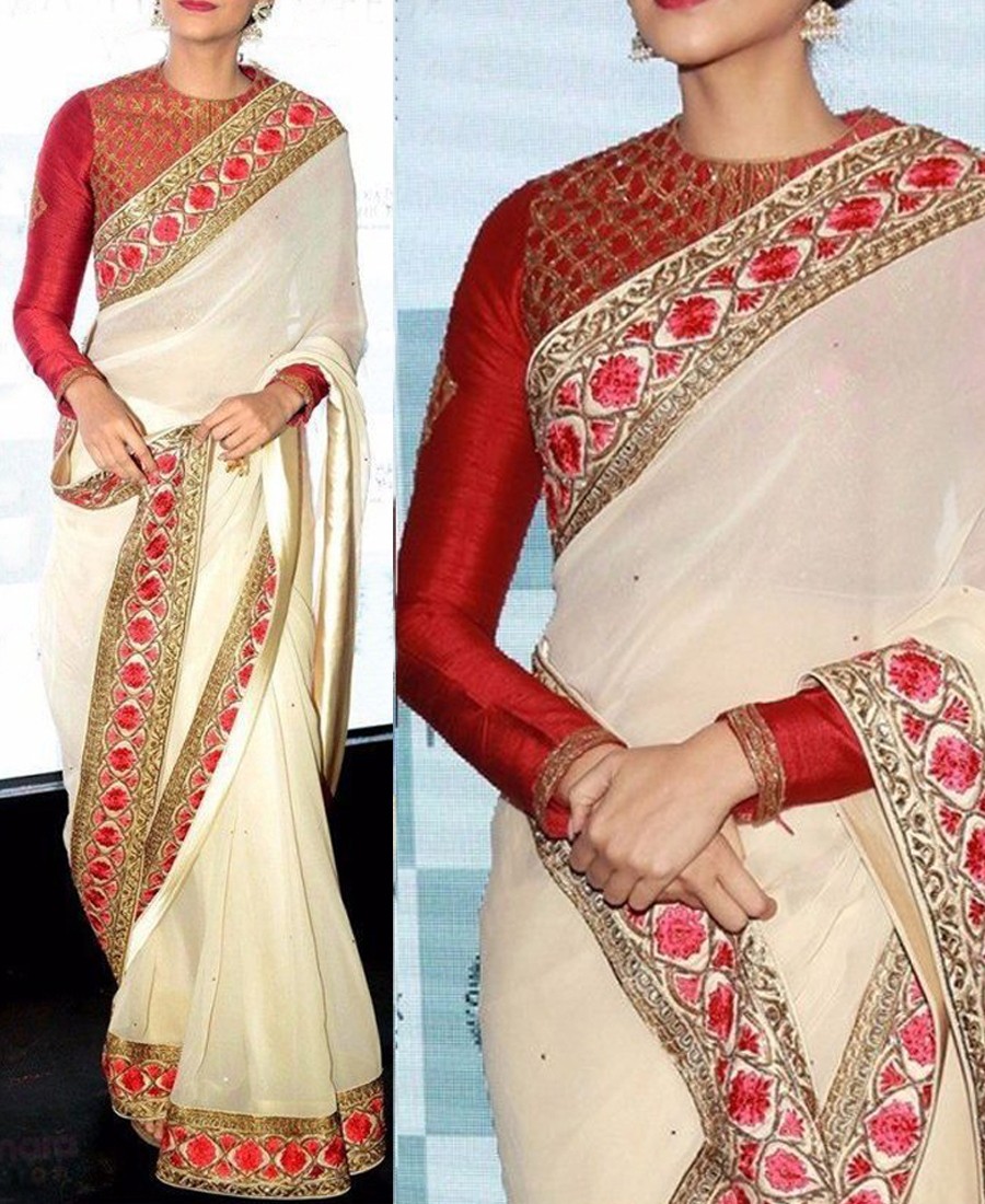 Off White Cream Saree Sari With Stitched Blouse Ready to Wear Silk Saree  Indian Wedding Saree Designer Traditional Bridal Sari, Rr-red Qween - Etsy  Israel