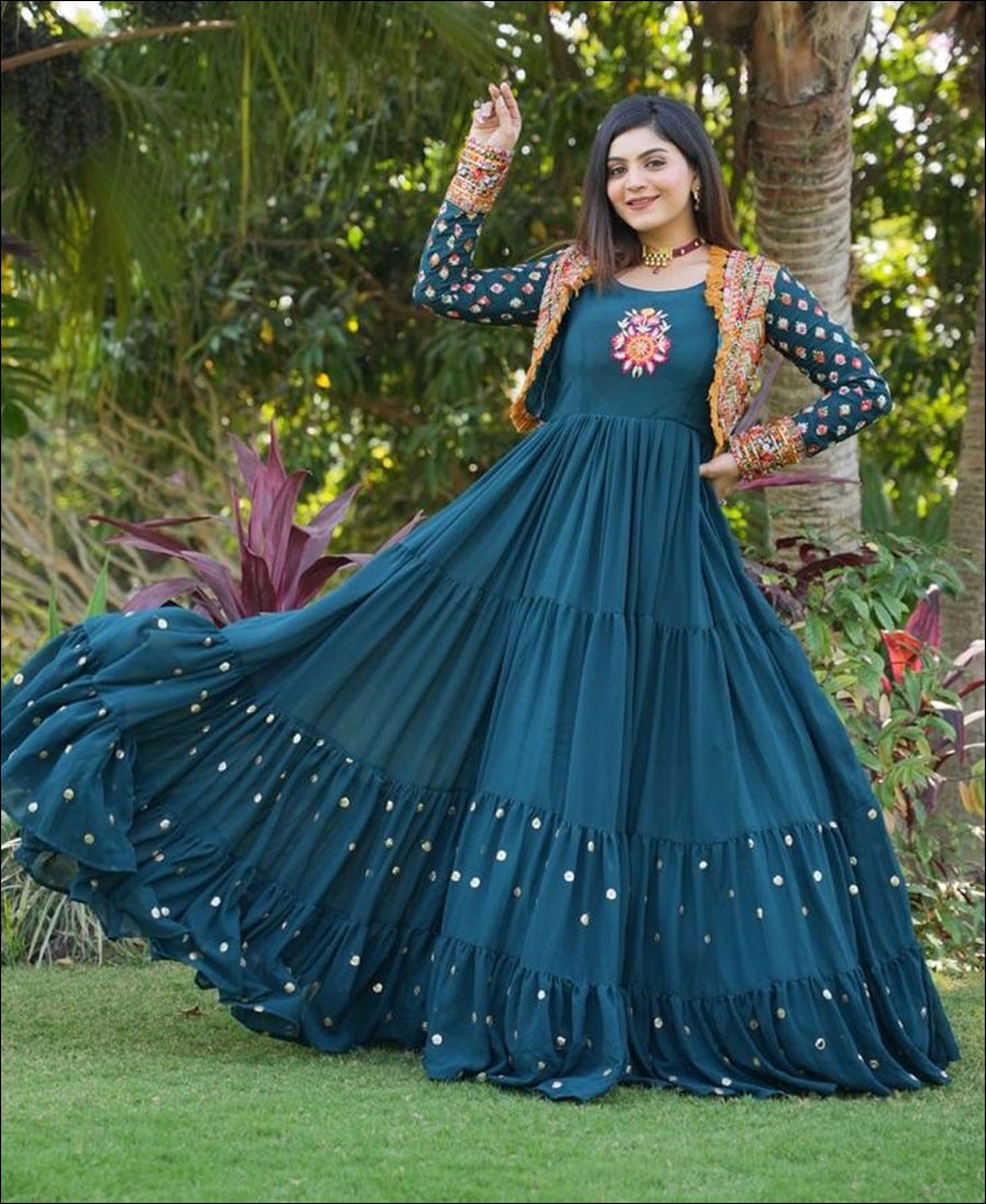 Beautiful Work Double Shaded Blue Color Gown - Clothsvilla-cheohanoi.vn