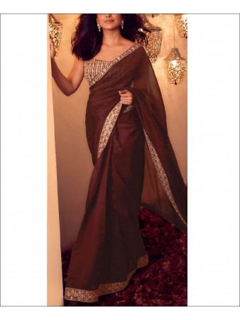 RE - Brown Party Wear Designer Vichitra Silk Saree
