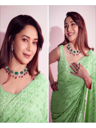 Green Color Geogette Sequence Work Saree
