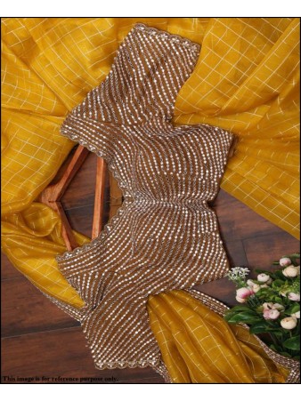 PF - Classic yellow chanderi checks jacquard saree with mirror work blouse