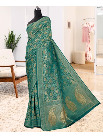 RE - Winsome Turquoise pure jacquard silk weaving saree
